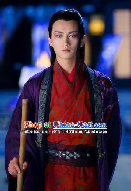 Ancient Chinese Dong Fang Bu Bai Unbeaten Kung Fu Master Clothes Costumes Complete Set for Men