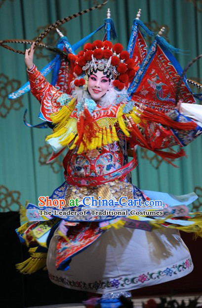 Chinese Beijing Opera Mu Guiying Superheroine Costume and Hair Accessories Complete Set for Women