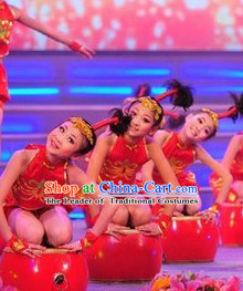 Chinese Traditional New Year Dance Dress Dancewear Costumes Dancer Costumes Dance Costumes Chinese Dance Clothes Traditional Chinese Clothes Complete Set for Kids