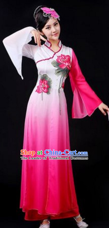 Chinese Traditional Stage Lotus Dance Dancewear Costumes Dancer Costumes Dance Costumes Clothes and Headdress Complete Set for Women