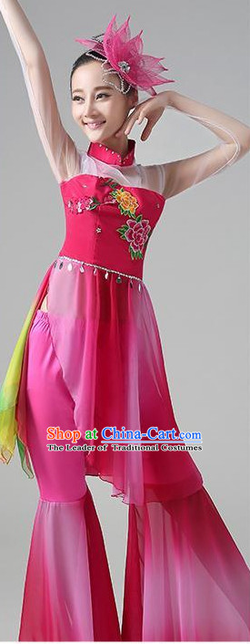 Chinese Traditional Stage Dance Dancewear Costumes Dancer Costumes Dance Costumes Clothes and Headdress Complete Set for Girls Ladies