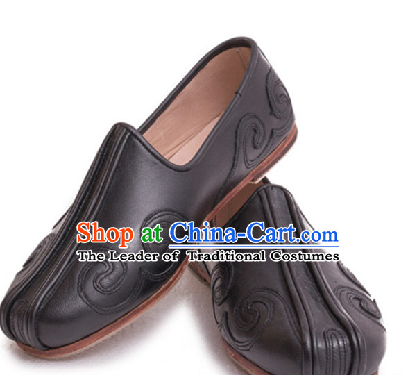 Top Chinese Classic Traditional Leather Auspicious Cloud Tai Chi Shoes Kung Fu Shoes Martial Arts Shoes for Men