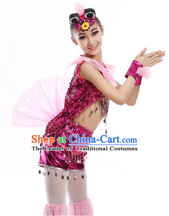 Chinese Traditional Fish Carp Dance Costumes and Headwear Complete Set for Kids