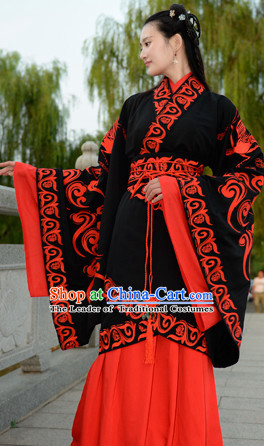 Top Chinese Han Dynasty Beauty Princess Wedding Hanfu Clothing Chinese Hanfu Costume Hanfu Dress Ancient Chinese Costumes and Hair Jewelry Complete Set for Women Girls Children