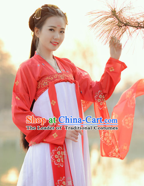 Ancient Chinese Tang Dynasty Beauty Embroidered Garment and Hair Jewelry Complete Set for Women