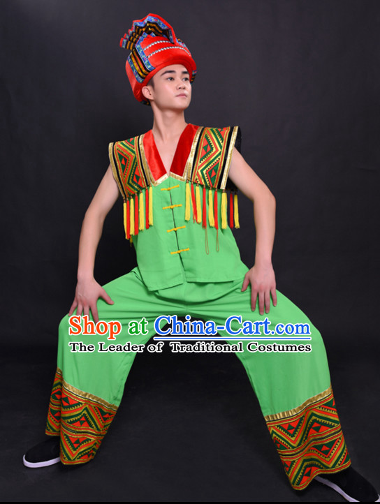Chinese Hmong Miao Nationality Folk Dance Ethnic Wear China Clothing Costume Ethnic Dresses Cultural Dances Costumes Complete Set for Men Boys
