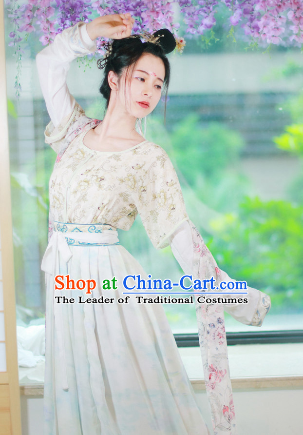 Traditional Chinese Tang Dynasty Suit Clothing Dresses Skirt and Hair Jewelry Complete Set for Women