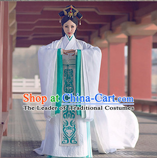 Chinese Traditional White Princess Hanfu Clothing and Hair Accessories Complete Set for Women