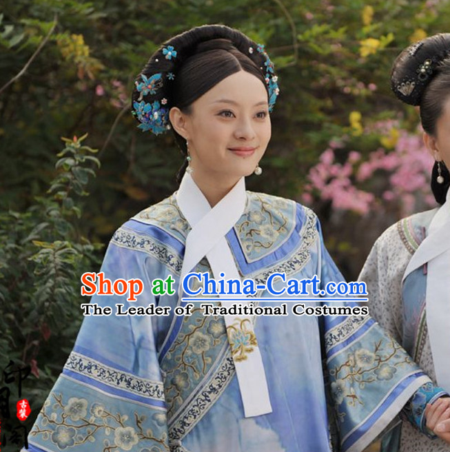Ancient Chinese Qing Dynasty TV Drama Women's Clothing _ Apparel Chinese Traditional Dress Theater and Reenactment Costumes and Coronet Complete Set for Women