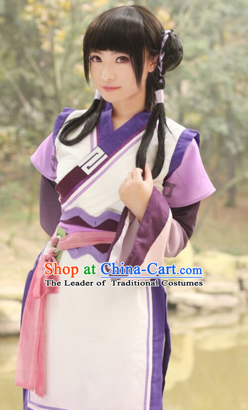 Ancient Chinese Knight Cos Hanfu National Costumes and Headpieces Complete Set for Women