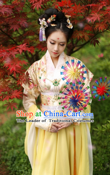 Top Chinese Ancient Costumes Theater and Reenactment Costumes and Headgear Complete Set for Women