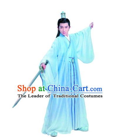 Chinese Ancient Swordsman Hero Clothes and Hair Ornaments Complete Set