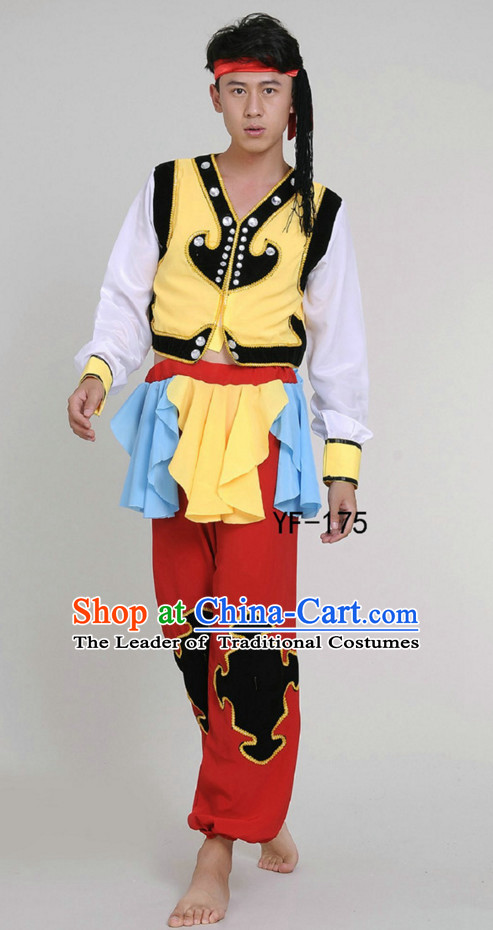 Chinese Folk Mongolian Dance Costume and Hat Complete Set for Men