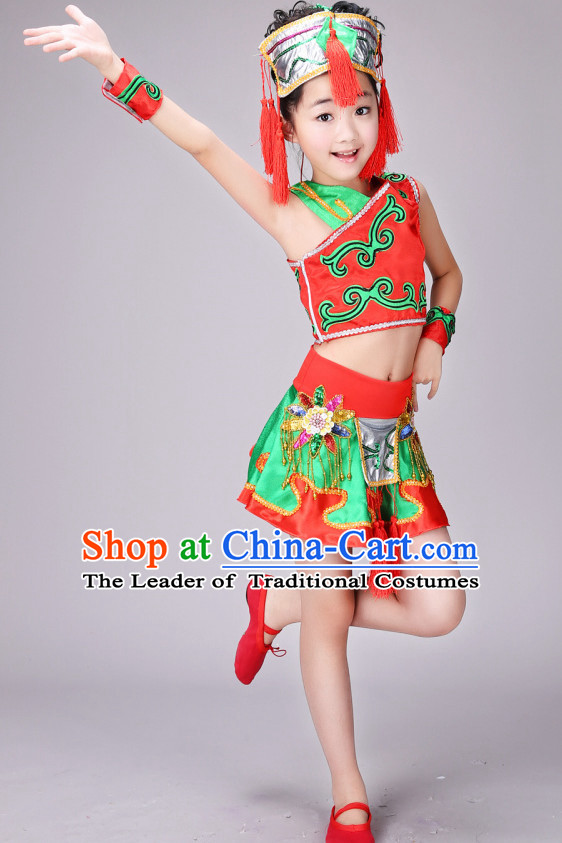 Chinese Yangge Dance Costume Ribbon Dance Costumes Fan Dance Dancer Dancing Dresses for Kids