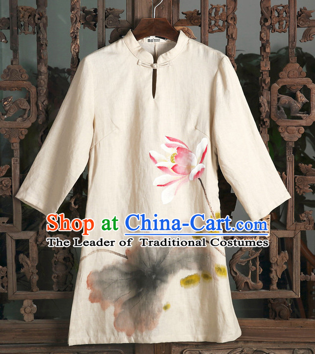 Top Chinese Classical Traditional Hands Painted Lotus Blouse for Ladies