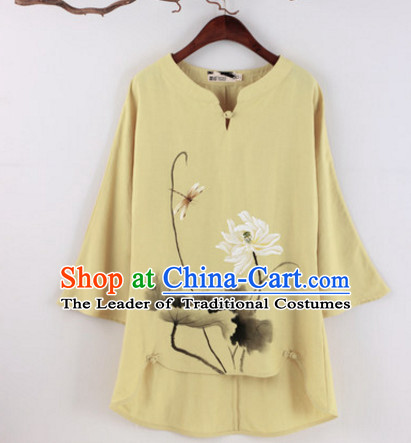 Top Chinese Traditional Hands Painted Lotus Blouse Clothing for Ladies