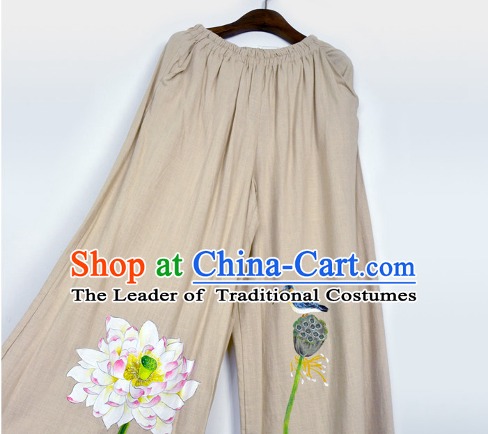 Chinese Classical Hands Painted Flower and Bird Pants