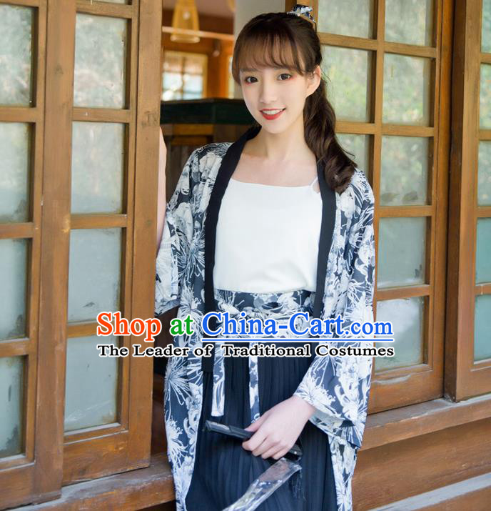 Traditional Japanese Restoring Ancient Kimono Costume Haori Smock, China Kimono Modified Double Size Long Cardigan for Women