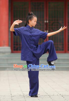 Traditional Chinese Wudang Linen Uniform Taoist Nun Uniform Kungfu Kung Fu Clothing Clothes Martial Pants Shirt Supplies Wu Gong Outfits, Chinese Short-Sleeve Tang Suit Wushu Clothing Tai Chi Suits Uniforms for Women