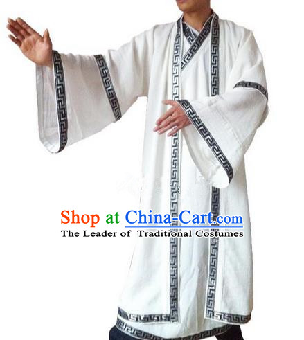 Traditional Chinese Wudang Uniform Taoist Linen Uniform Long Robe Complete Set Kungfu Kung Fu Clothing Clothes Pants Shirt Supplies Wu Gong Outfits, Chinese Tang Suit Wushu Clothing Tai Chi Suits Uniforms for Men