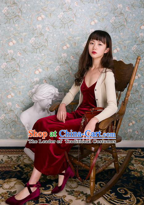 Traditional Classic Women Clothing, Pure Color Red Velvet Close-Fitting Render Condole Belt Unlined Upper Garment Of Cultivate, Braces Skirt Base Shirt One Piece Sun-Top