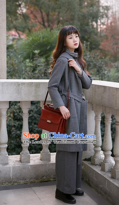 Traditional Classic Women Clothing, Traditional Classic Woolen Long Coat Gray High Quality Leisure Jacket