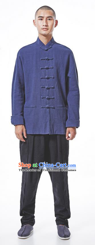 Traditional Chinese Long-Sleeved Linen Tangzhuang Overcoat, Flax Tang Suit Coat for Men