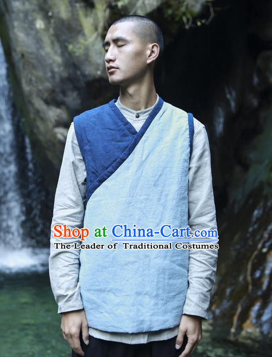 Traditional Chinese Linen Tang Suit Men Costumes Vest, Chinese Ancient Thicken Cotton Vest, Hanfu Slant Opening Vest for Men