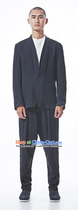Traditional Chinese Linen Tang Suit Men Costumes Upper Garment, Chinese Ancient Hanfu Dress Suit Coat for Men