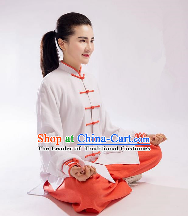 Traditional Chinese Linen Kung Fu Costume Martial Arts Kung Fu Training Uniform Tang Suit Gongfu Shaolin Wushu Clothing Tai Chi Taiji Teacher Suits Uniforms for Women