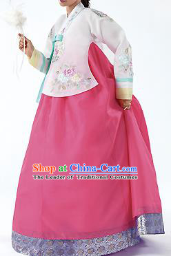 Traditional Korean Costumes Palace Lady Formal Attire Ceremonial Pink Blouse and Dress, Asian Korea Hanbok Bride Embroidered Clothing for Women