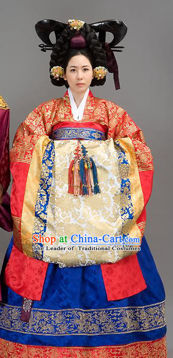 Traditional Korean Costumes Bride Formal Attire Ceremonial Palace Lady Full Dress, Korea Court Embroidered Wedding Clothing for Women