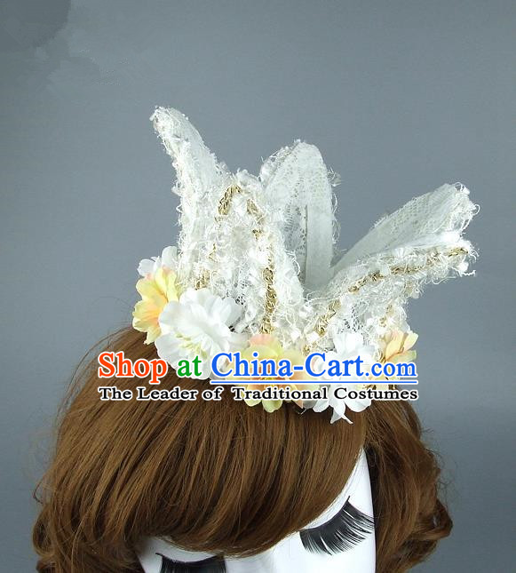Top Grade Handmade Princess Hair Accessories Model Show White Lace Royal Crown, Baroque Style Bride Deluxe Headwear for Women