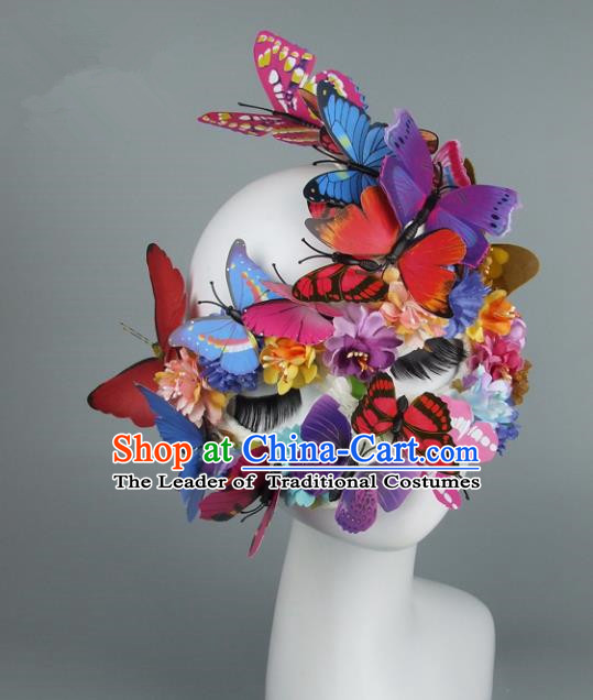 Asian China Exaggerate Fancy Ball Accessories Model Show Butterfly Mask, Halloween Ceremonial Occasions Miami Deluxe Face Mask