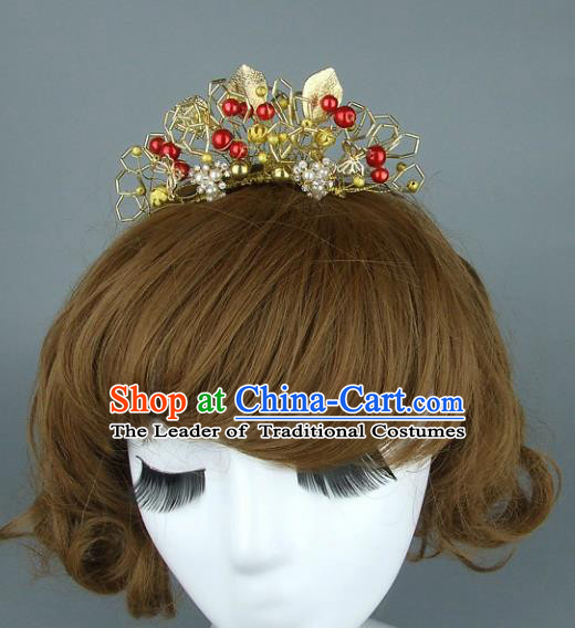 Top Grade Handmade Classical Hair Accessories Princess Golden Royal Crown, Baroque Style Wedding Hair Jewellery Bride Hair Comb for Women