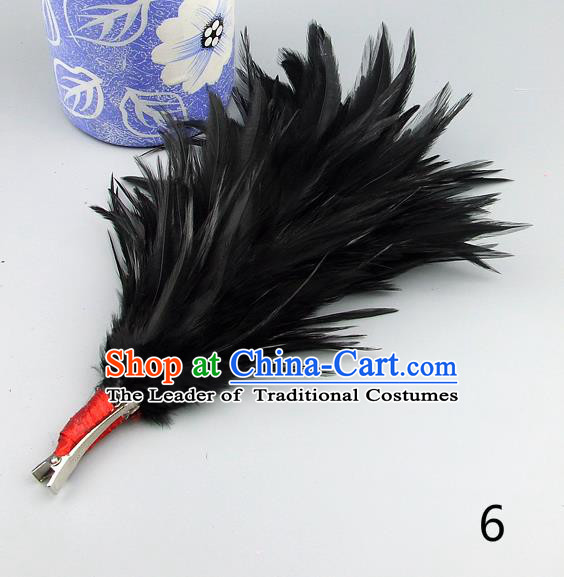 Top Grade Handmade Latin Dance Hair Accessories Black Feather Hair Claw, Baroque Style Wedding Bride Hair Stick for Women