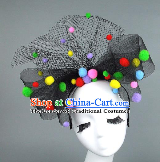 Top Grade Handmade Halloween Hair Accessories Model Show Black Veil Hair Stick, Baroque Style Deluxe Headwear for Women