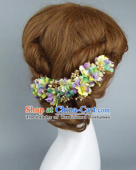 Top Grade Handmade Wedding Hair Accessories Colorful Flowers Hair Clasp, Baroque Style Bride Headwear for Women