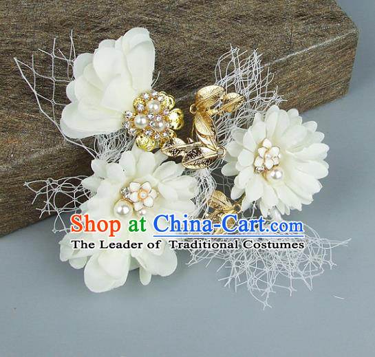 Top Grade Handmade Wedding Hair Accessories White Flowers Headdress, Baroque Style Bride Headwear for Women