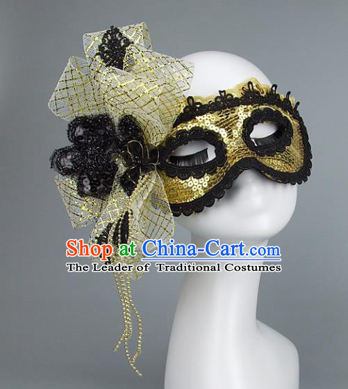 Top Grade Handmade Exaggerate Fancy Ball Accessories Golden Mask, Halloween Model Show Ceremonial Occasions Face Mask