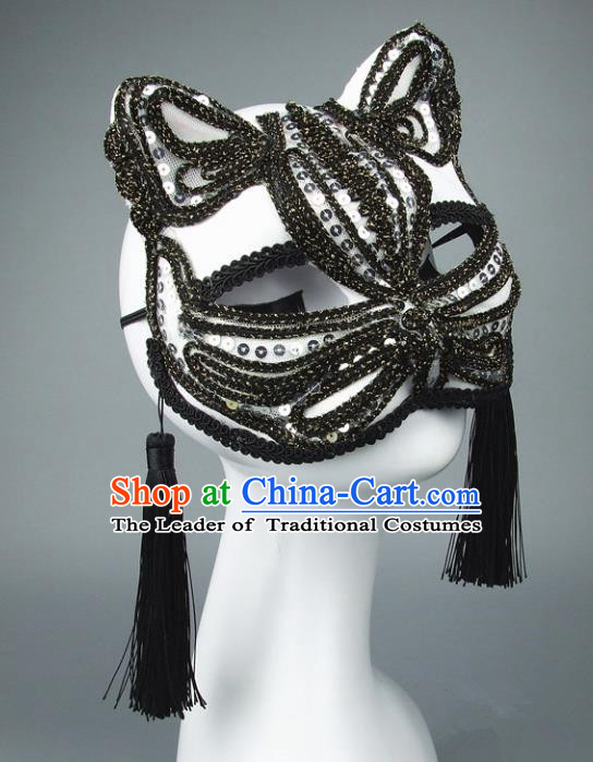 Handmade Halloween Fancy Ball Accessories Cat Black Lace Mask, Ceremonial Occasions Miami Face Mask