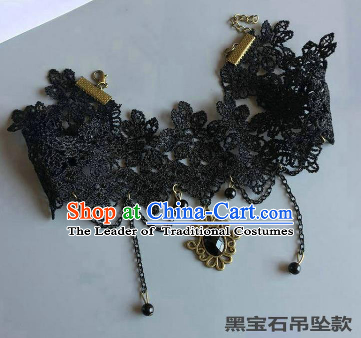 Handmade Wedding Hair Accessories Black Lace Necklace, Bride Ceremonial Occasions Vintage Necklet Headwear