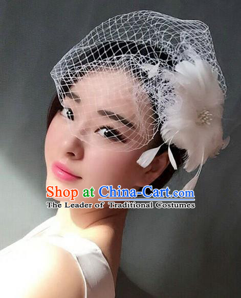 Handmade Baroque Hair Accessories Model Show White Feather Hair Stick, Bride Ceremonial Occasions Headwear for Women
