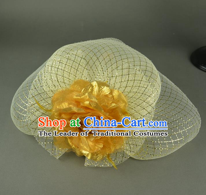 Handmade Baroque Hair Accessories Model Show Golden Flower Hair Stick, Bride Ceremonial Occasions Headwear for Women