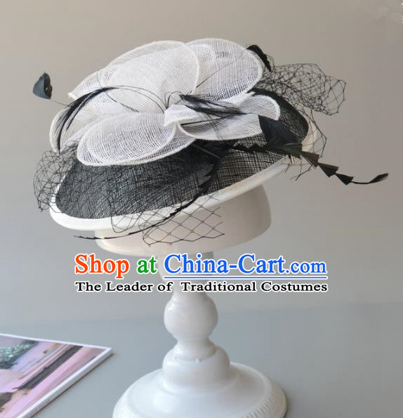 Top Grade Handmade Wedding Hair Accessories White Veil Headwear, Baroque Style Halloween Flowers Top Hat for Women