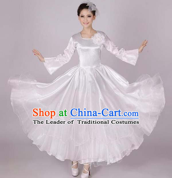 Top Grade Modern Dance Costume, Female Opening Dance Big Swing White Dress for Women