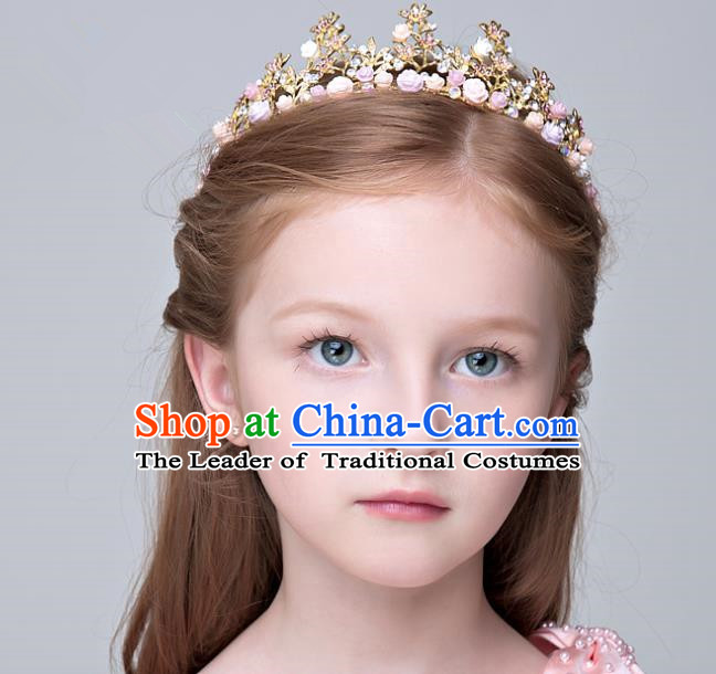 Handmade Children Hair Accessories Crystal Royal Crown, Princess Headwear Model Show Hair Clasp for Kids