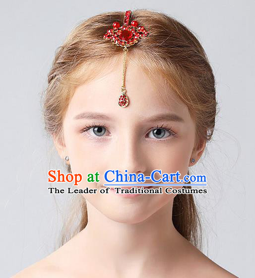 Handmade Children Hair Accessories Red Crystal Hair Clasp, Princess Halloween Model Show Headwear for Kids