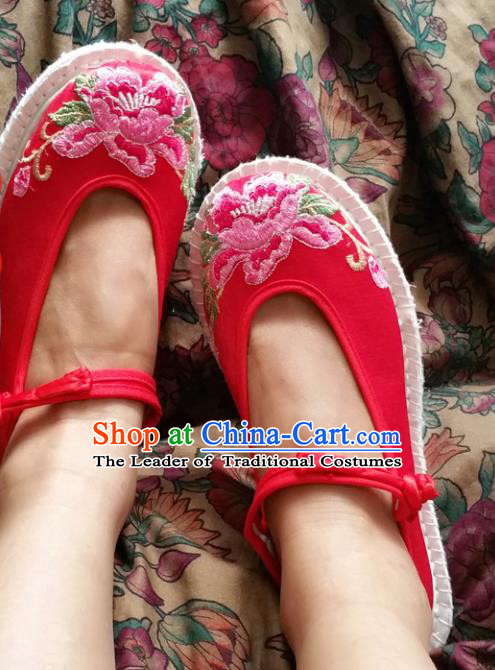 Asian Chinese National Wedding Red Cloth Embroidered Shoes, Traditional China Princess Handmade Shoes Hanfu Shoe for Women