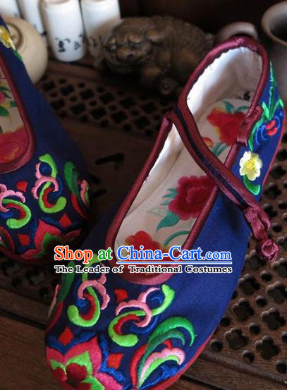 Asian Chinese Martial Arts Shoes Wedding Shoes Handmade Royalblue Embroidered Shoes, Traditional China Princess Shoes Hanfu Shoe for Women